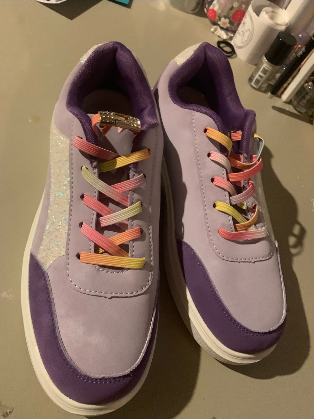 Lavender Platform Sneakers with Rainbow Laces - Women